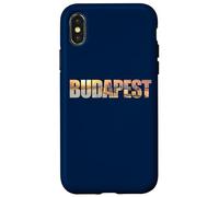 Budapest Text with Hungary Danube River & Parliament Graphic Carcasa para iPhone X/XS