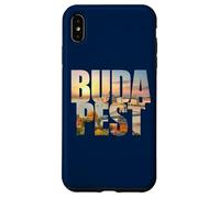 Budapest Text with Hungary Danube River & Parliament Graphic Carcasa para iPhone XS MAX