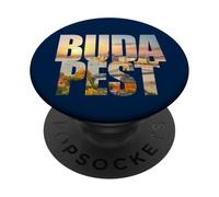 Budapest Text with Hungary Danube River & Parliament Graphic PopSockets PopGrip Adhesivo