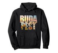 Budapest Text with Hungary Danube River & Parliament Graphic Sudadera con Capucha