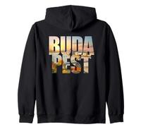Budapest Text with Hungary Danube River & Parliament Graphic Sudadera con Capucha