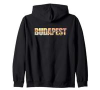 Budapest Text with Hungary Danube River & Parliament Graphic Sudadera con Capucha