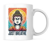 Buddh Just Breathe - Budista Ual - Mentalidad Positiva - Meditación Budista - Buena Vibra Zen Taza Con Asa Taza De Café Cerámica Tazas Para Café Hogar Leche 330Ml