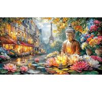 Buddha-and-Jesus-Seated-Together Puzzle Familiar 1000 Piezas Papel Reciclado Desafiante y Divertido para Adultos 70x50/1000pcs