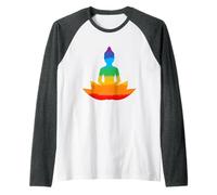 Buddha Bliss Peace Serenity Yoga Colorido Rainbow Camiseta Manga Raglan