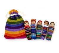 Buddha-Buddha - Muñecas guatemaltecas hechas a mano, 5 figuras grandes de 6 cm, bolsa tejida tradicional, regalo espiritual de comercio justo