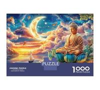 Buddha en Dream 1000 Piezas Resistente Cartón Puzzles Buddha Meditating Junto The Sea en Dusk Adultos 14+ Descanso Oficina Coord. Ojo-Mano