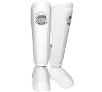Buddha Fight Wear - Espinilleras Muay Thai, MMA y Kick Boxing Modelo Epic - Fabricadas en Piel Sintética de Última Generación - Costuras más Resistentes y reforzadas (Blanco, S)
