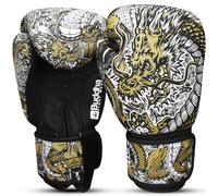 BUDDHA FIGHT WEAR - Guantes de Boxeo Dragon Blancos diseñados para Entrenamientos y Sparring en Muay Thai Kickboxing Fitness - Hombres y Mujeres - 10 oz