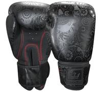 BUDDHA FIGHT WEAR - Guantes de Boxeo Fantasy Mexican Negro - Muay Thai - Kick Boxing - Piel Sintética Tejido Interior Resistente A Olores - Costura Reforzada (Negro y Negro Mate, 10 Onz)