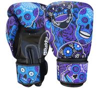 BUDDHA FIGHT WEAR - Guantes de Boxeo Fantasy Mexican Púrpura - Muay Thai - Kick Boxing - Piel Sintética Tejido Interior Resistente A Olores - Costura Reforzada (Púrpura, 16 Onz)