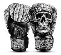 Buddha Fight Wear - Guantes de Boxeo Fantasy - Muay Thai - Kick Boxing - Piel Sintética Tejido Interior Resistente A Olores - Costura Reforzada - Varios Diseños (Negro y Blanco, 12 Onz)