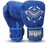 BUDDHA FIGHT WEAR - Guantes de Boxeo Thailand - Muay Thai - Kick Boxing - Piel Sintética Tejido Interior Resistente A Los Olores - Varios Diseños (Army Azul, 14 Oz)