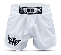Buddha Fight Wear - Short Tradicional de Muay Thai Old School - Nylon - Secado Rápido - Patrón Europeo estándar - Gran adaptación a la morfología de Cada Luchador - Color Blanco - Talla XXXL