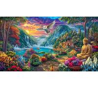Buddha-Meditating-Under-a-Tree-by-Lotus-Pond 1000 Piezas Puzzle Reciclado Juego Educativo desafiante para Adultos Regalo para Mujeres y Hombres 38x26/1000pcs