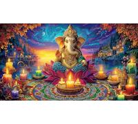 Buddha-on-Glowing-Lotus-Under-Moon Puzzle de 1000 Piezas Reciclado Juego Educativo Desafiante para Adultos y niños de 12 años y más 38x26/1000pcs