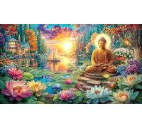 Buddha-Reclining-on-Lotus-in-Golden-Paradise Puzzle de 1000 Piezas para Adultos Juego Educativo relajación Papel Reciclado Desafiante Regalo 38x26/1000pcs
