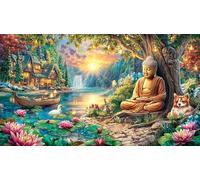 Buddha-Sitting-on-Lotus-Radiating-Light 1000 Piezas Puzzle para Adultos Juego Educativo relajación Desafiante Papel Reciclado Idea de Regalo 38x26/1000pcs