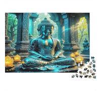 Buddha-Statue 1000 Pieces for Adults Kids Blue Buddha in Stone Temple Educational Games Home Decor Puzzle for Family 70x50cm 1000pcs