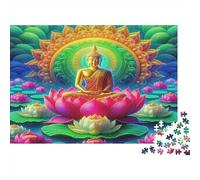 Buddha-Statue Adult Jigsaw Puzzles Buddha in Colorful Light for The Whole Family Women, Gifts for Men 70x50cm/1000pcs