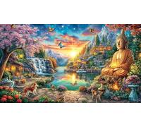 Buddha-Statue-in-Waterfall-Forest-with-Butterflies-Fluttering 1000 Piezas Puzzle Reciclado Juego desafiante Educativo para relajación Creatividad Regalo 70x50/1000pcs