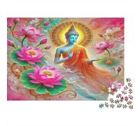 Buddha-Statue Jigsaw for Adults Teens Buddha with Pink Lotus Flowers Educational Game for Wall Decoration and Gifts 38x26cm 1000pcs