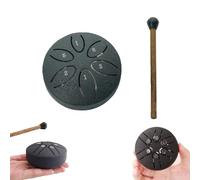 Buddha Stones Mini tambor de lengua de acero, mini tambor de mano, kit de batería curativa de sonido de 3 pulgadas, tambor sin preocupaciones de 6 notas (Color : Black, Size : Leaf style)