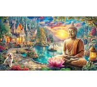 Buddha-Surrounded-by-Colorful-Lotus-Flowers 1000 Piezas Puzzle Reciclado Juego Familiar Divertido para Adultos Desafiante Actividad en casa 38x26/1000pcs