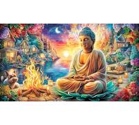 Buddha-Surrounded-by-Pink-Lotus-Flowers 1000 Piezas Puzzle Adultos Juego Familiar Desafiante Papel Reciclado para Adultos y niños de 12 años 38x52/1000pcs