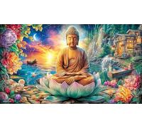 Buddha-Surrounded-by-Pink-Lotus-Flowers 1000 Piezas Puzzle en Papel Reciclado para Adultos Regalo Divertido Actividad en casa Juego Educativo Idea 38x52/1000pcs