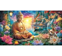 Buddha-Surrounded-by-Pink-Lotus-Flowers Puzzle Adultos 1000 Piezas Papel Reciclado Juego Familiar Divertido Desafiante para decoración Mural 38x52/1000pcs