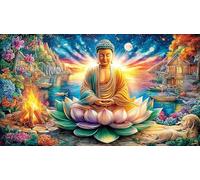 Buddha-Surrounded-by-Pink-Lotus-Flowers Puzzle de 1000 Piezas Reciclado Juego Educativo Desafiante para Adultos y niños de 12 años y más 70x50/1000pcs
