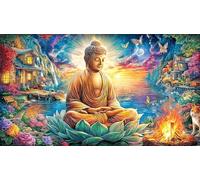 Buddha-Surrounded-by-Pink-Lotus-Flowers Puzzle de 1000 Piezas Reciclado Juego Educativo Desafiante para Adultos y niños de 12 años y más 38x26/1000pcs