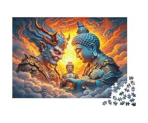 Buddha Vs Demon Puzzle 1000 Piezass Reciclable Material Zen Art Puzzles para Adultos Fun Present & Activity for Home Excelente Idea de Regalo para Hombres 38x26cm/1000pcs