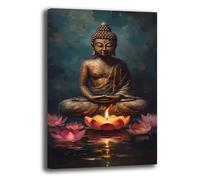 BUDDHA ZEN - Cuadro moderno vertical, cuadros modernos, budismo, cocina, restaurante pub, sobre lienzo de pared, XXL grande, impresión sobre lienzo, sala de comedor, decoración de pared (30 x 40 cm,