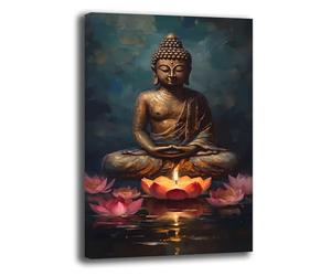 BUDDHA ZEN - Cuadro moderno vertical, cuadros modernos, budismo, cocina, restaurante pub, sobre lienzo de pared, XXL grande, impresión sobre lienzo, sala de comedor, decoración de pared (30 x 40 cm,