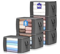 Budding Joy Bolsas de almacenamiento, grandes, con asas resistentes, plegables, de tejido grueso, para ropa, mantas, edredones o ropa de cama, 90 l, 6 unidades, noir