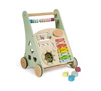 Buddy Baby • Andador de Madera Montessori • Desde 12 meses • Panel interactivo (xilófono, puzzle, espejo, engranajes) • Ruedas goma antideslizantes • No daña el suelo • Cajón trasero