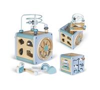 BUDDY BABY - Cubo Montessori Xtudio - Desde 12 Meses - 5 Actividades: Engranajes, ábaco, Formas encajables, Laberinto de Cuentas, Rueda Sonora - Xilófono con baqueta - Almacenaje Interior