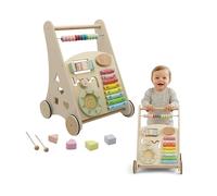 Buddy Baby Montessori- Andador bebés de madera - Carrito correpasillos para primeros pasos con juguetes y actividades - Carro caminador para bebé +12 meses (Oslo/Multicolor)