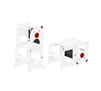 Buddy Baby Xperimenta - Torre de Aprendizaje de Madera Maciza Montessori para niños-Convertible en Escritorio Infantil y Taburete -Torre ayudante de Cocina Plegable con Barra de Seguridad