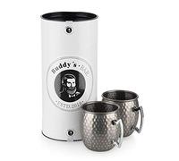Buddy´s Bar - 2 Tazas de Mula de Moscú, 500 ml, Taza de Acero Inoxidable, Apta para Alimentos, Efecto Martillo, Vaso de cóctel Incl. Caja de Regalo, martillada, Acero Inoxidable Antiguo, 2 Unidades