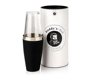 Buddy´s Bar - Coctelera Boston, vaso de 700 ml + cristal de 400 ml, apto para alimentos, apto para lavavajillas, elegante coctelera con caja de regalo, color negro de goma