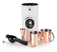 Buddy´s Bar - Moscow Mule - Juego completo de 2 vasos de cóctel de 500 ml, cuchara de bar de 27 cm, medidor de 5 cl y exprimidor de limas negro, apto para alimentos, juego de tazas de cóctel, incluye