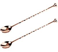 Buddy's Bar - Cucharilla de cóctel, set de 2, 2 x cucharillas de cóctel de acero inoxidable de calidad con revestimiento de cobre brillante, mango torneado con mortero, 27cm