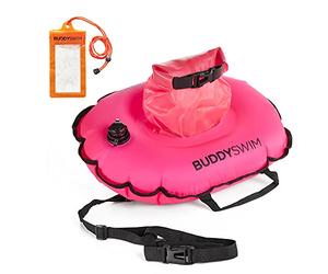 BUDDYSWIM Boya de Natación Aguas Abiertas Hydrastation 10 L con Bolsa Estanca Central de Fácil Acceso para Guardar Pertenencias, Botella de Agua o Comida. Incluye Funda Impermeable para Móvil