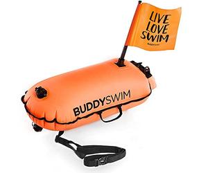 BUDDYSWIM Boya Natacion Aguas Abiertas 28 L con Bolsa Estanca Interior 100% Impermeable y Bandera Extraíble Visibilidad Extra. Boya de Natacion de Seguridad Resistente, Ligera y Fácil de Plegar.