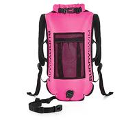 BUDDYSWIM Mochila Boya Natacion Aguas Abiertas 28 L con Bolsa Estanca Interior 100% Impermeable y Espaldera Desmontable. Boya de Natacion de Seguridad Resistente, Ligera y Fácil de Plegar. Rosa.