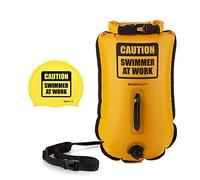 BUDDYSWIM Set Boya Natacion Aguas Abiertas 20 litros y Gorro de Natación. Boya de Natacion de Seguridad para Nadar en Aguas Abiertas con Bolsa Impermeable Buceo y Gorro de Silicona. Color Amarillo