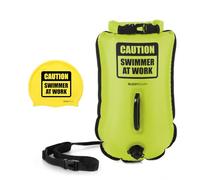 BUDDYSWIM Set Boya Natacion Aguas Abiertas 20L y Gorro Silicona - Boya de Seguridad con Bolsa Impermeable Interior, Doble Cámara de Aire y Cinturón Ajustable - Alta Visibilidad